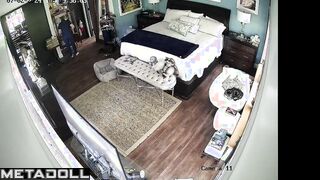 American blonde mom gets dressed in her room
