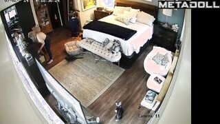 American blonde mom gets dressed in her room