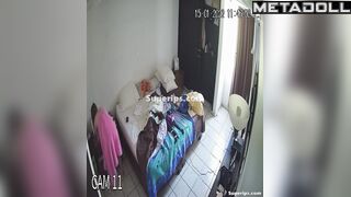 Gorgeous busty girl gets dressed in her room