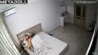 Chubby busty blonde wife fingers while her lover busy spy IP cam