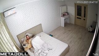 Chubby busty blonde wife fingers while her lover busy spy IP cam