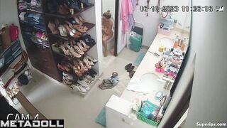 Mature Latina woman uses the toilet