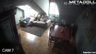European brunette woman rides her husband