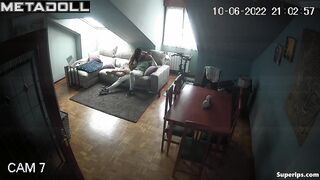 European brunette woman rides her husband