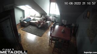 European brunette woman rides her husband