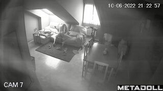 European brunette woman rides her husband