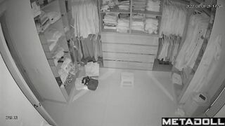Petite woman is masturbated in the closet