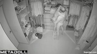 Petite woman is masturbated in the closet
