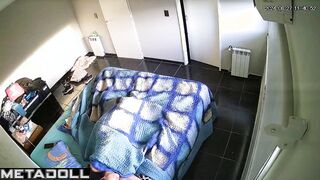 Innocent brunette babysitter is masturbating in her bed voyeur IP cam
