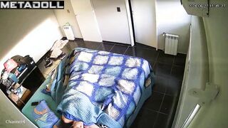 Innocent brunette babysitter is masturbating in her bed voyeur IP cam