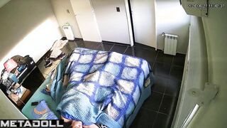 Innocent brunette babysitter is masturbating in her bed voyeur IP cam
