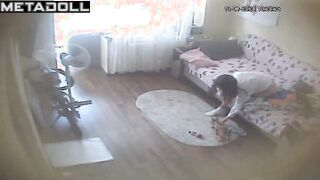 Busty Romanian brunette pornstar changes her panties in her room