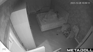 Mature American brunette student girl sex in the living room spy cam