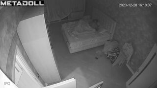 Mature American brunette student girl sex in the living room spy cam