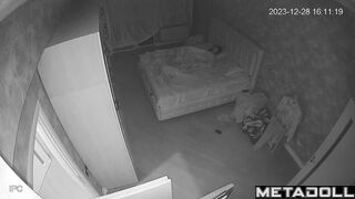 Mature American brunette student girl sex in the living room spy cam