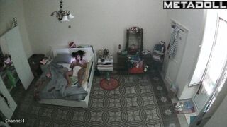Big tits Spanish brunette woman fingers her pussy while watching black porn