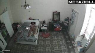 Big tits Spanish brunette woman fingers her pussy while watching black porn