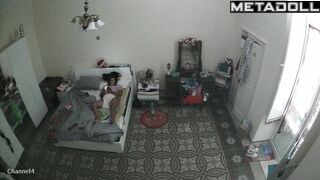 Big tits Spanish brunette woman fingers her pussy while watching black porn