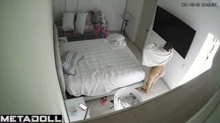 Old Welsh brunette fancy girl changes her new panties after taking a shower
