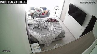 Old Russian brunette wife changes her wet and dirty panties to go out to a party