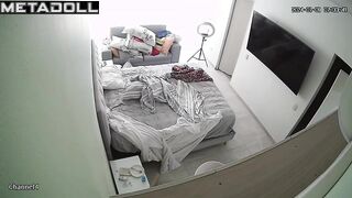 Old Russian brunette wife changes her wet and dirty panties to go out to a party