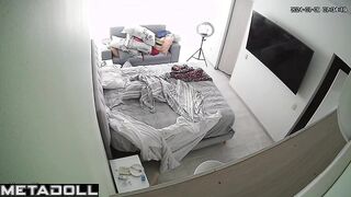 Old Russian brunette wife changes her wet and dirty panties to go out to a party