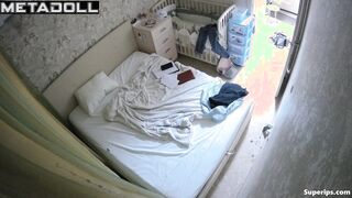 Slavic teenage girl rubs her pussy
