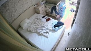 Slavic teenage girl rubs her pussy