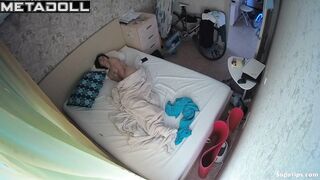 Naked Slavic girl rubs her pussy