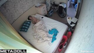 Naked Slavic girl rubs her pussy
