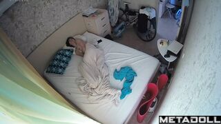 Naked Slavic girl rubs her pussy