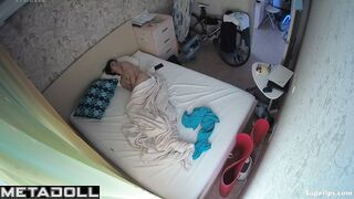 Naked Slavic girl rubs her pussy