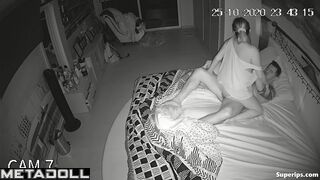 Chubby brunette woman rides her husband
