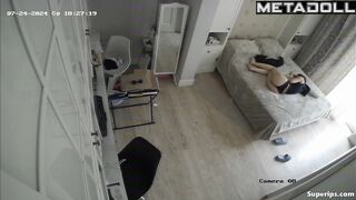 European teenage girl watching porn in lingerie