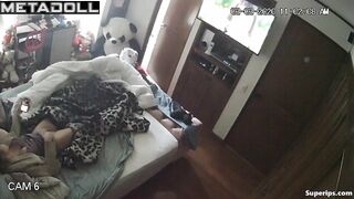 Teenage brunette girl rubs her pussy