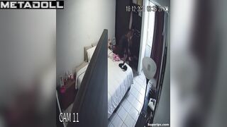 Cute blonde girl gets dressed in her room