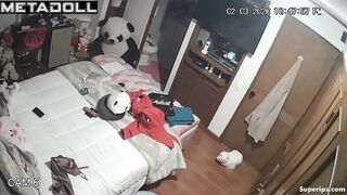 Busty brunette girl has a video sex call