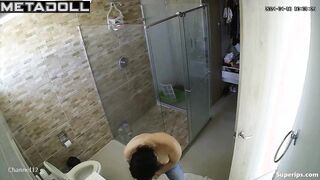 Mature Latina woman takes a shower