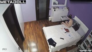 Petite French girl gets dressed in her room