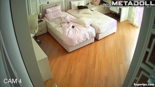 American college girl gets dressed in her room