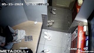 Korean college couple kissing