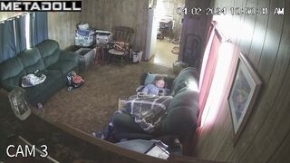Perverse blonde wife is masturbating on the sofa voyeur IP cam