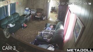 Perverse blonde wife is masturbating on the sofa voyeur IP cam