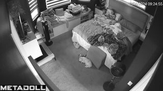 Skinny brunette mom is masturbating on the couch hidden cam