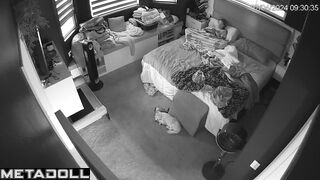 Skinny brunette mom is masturbating on the couch hidden cam
