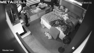 Skinny brunette mom is masturbating on the couch hidden cam