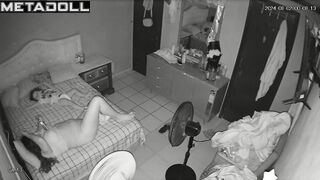 Naughty naked brunette mom fingers her pussy while watching porn voyeur IP cam