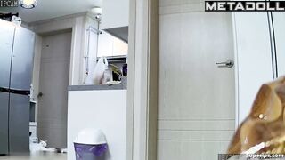 Korean pregnant girl takes a shower