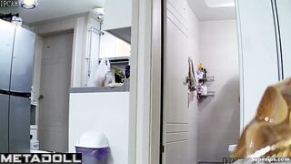 Korean pregnant girl takes a shower