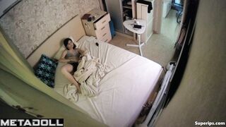 Slavic teenage girl masturbates on her bed